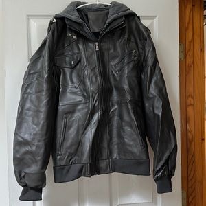 NEVER WORN, NO TAGS — XL men’s pleather jacket with removable hood